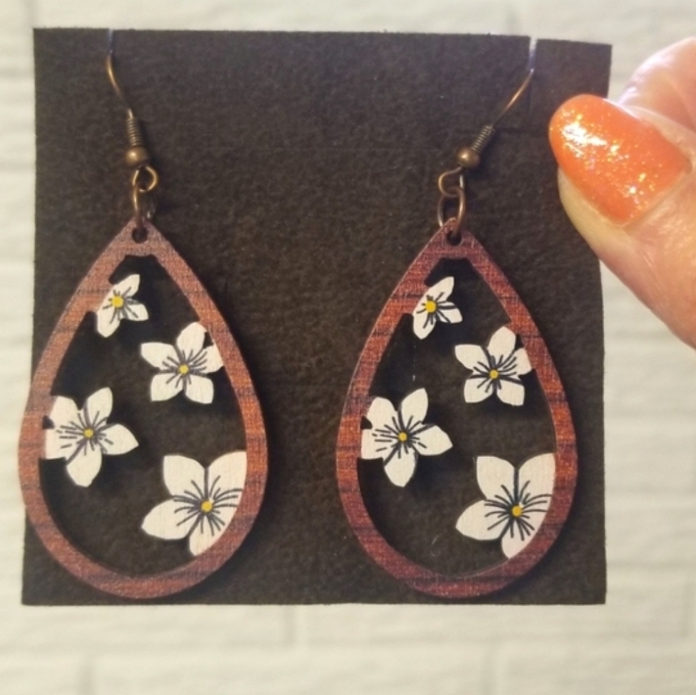 Floral Design Wooden Earrings